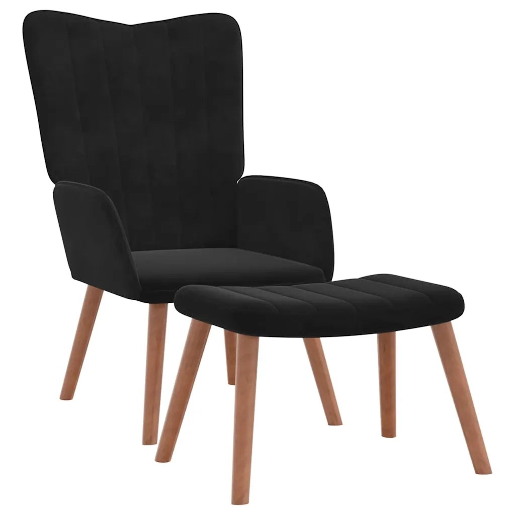 Divano Sedia-Poltrona Relax con Poggiapiedi Nero in Velluto 353702