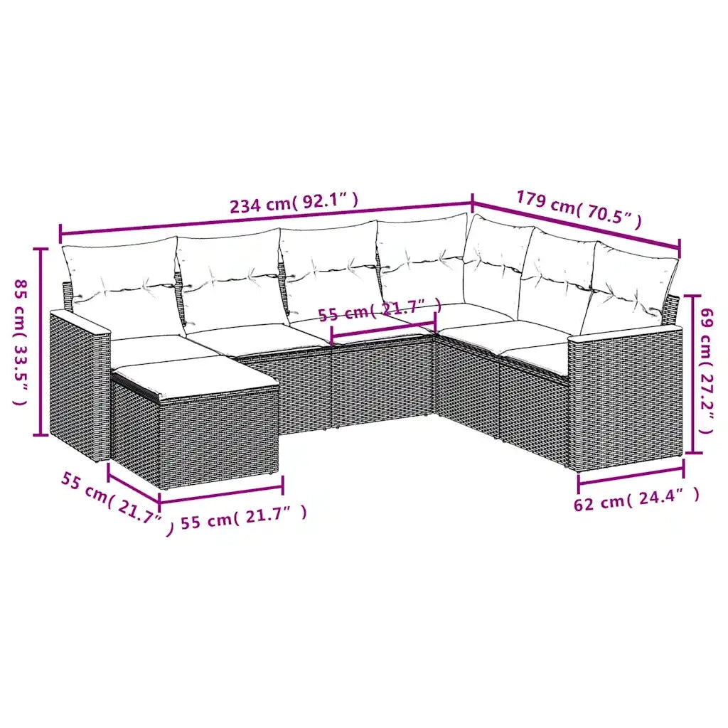 Set Divani da Giardino 7 pz con Cuscini Nero in Polyrattan 3226204