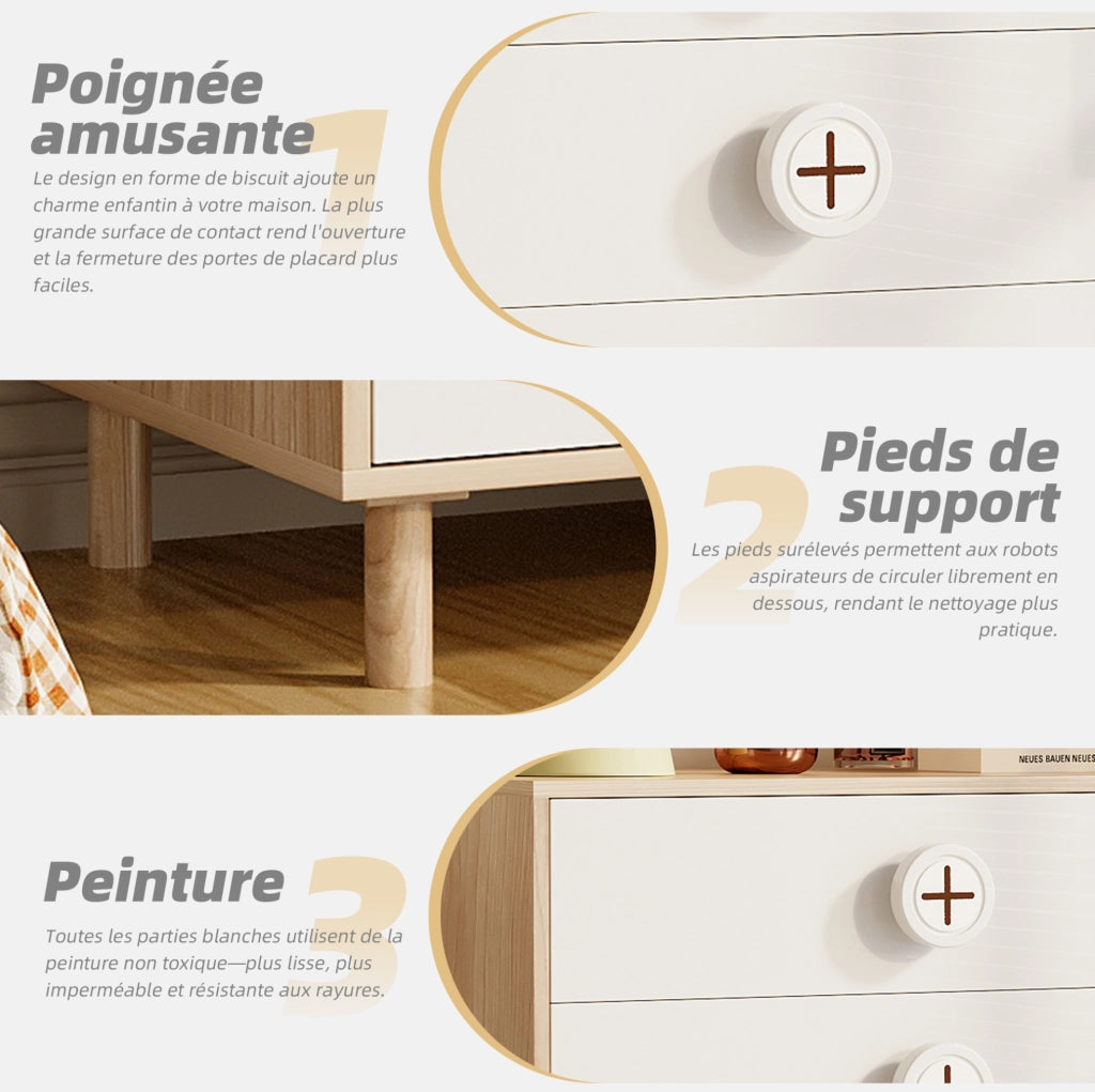 Comò bianco e effetto legno con 4 cassetti, 80×54×90 cm
