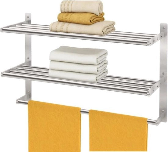 Organizzatore di asciugamani per la stanza da bagno - Raccoglitore di asciugamani - Organizzazione della stanza da bagno - 3 Livelli di progettazione - 60 cm - Laccato nichelato