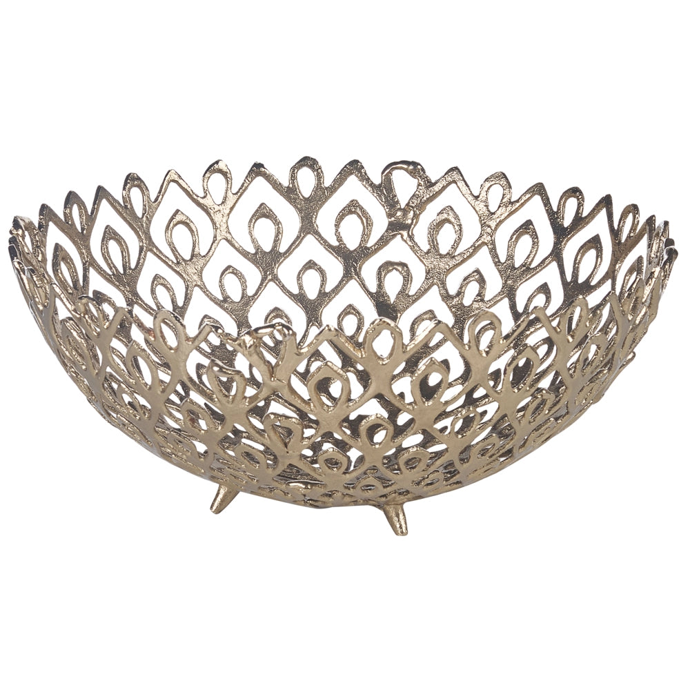 Set di 2 vassoi decorativi Ciotola rotonda in metallo dorato con design traforato