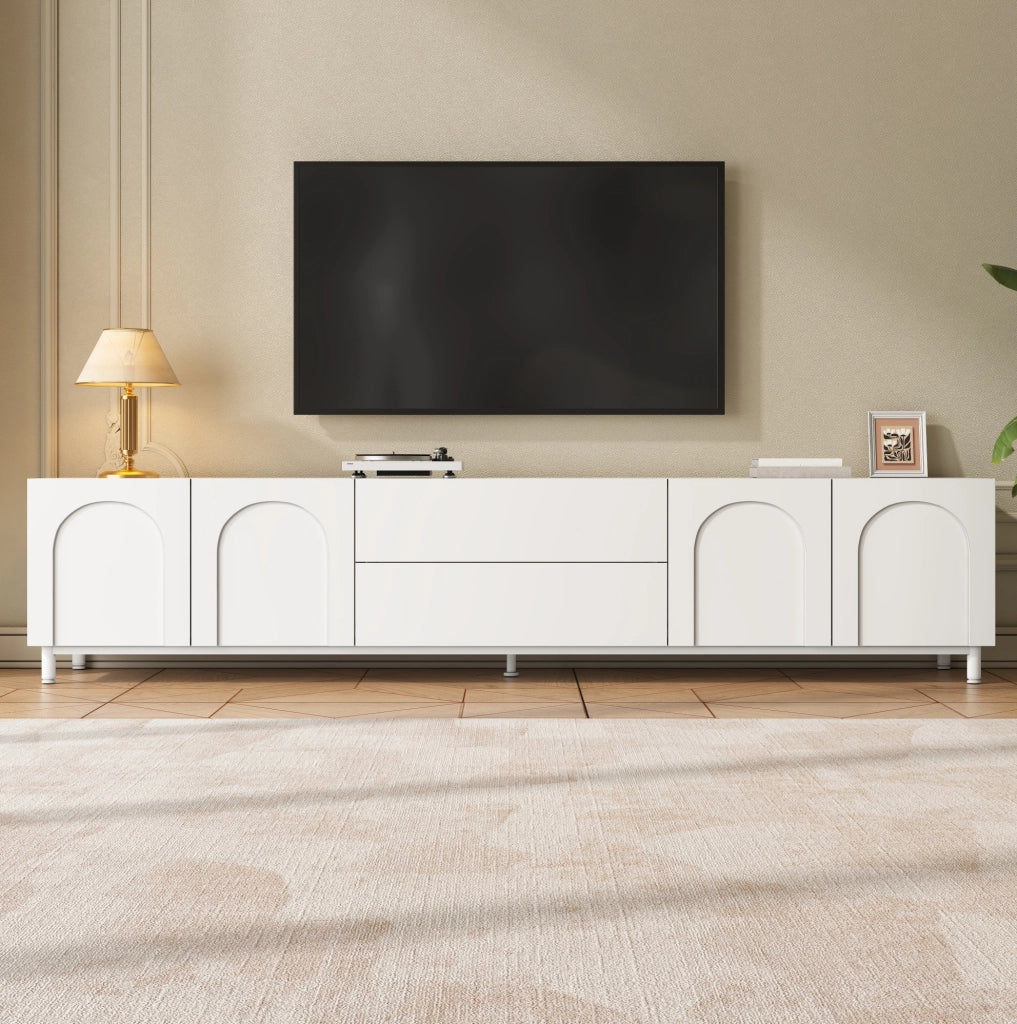 Mobile TV bianco con 4 ante e 2 cassetti; 180x40x48 cm