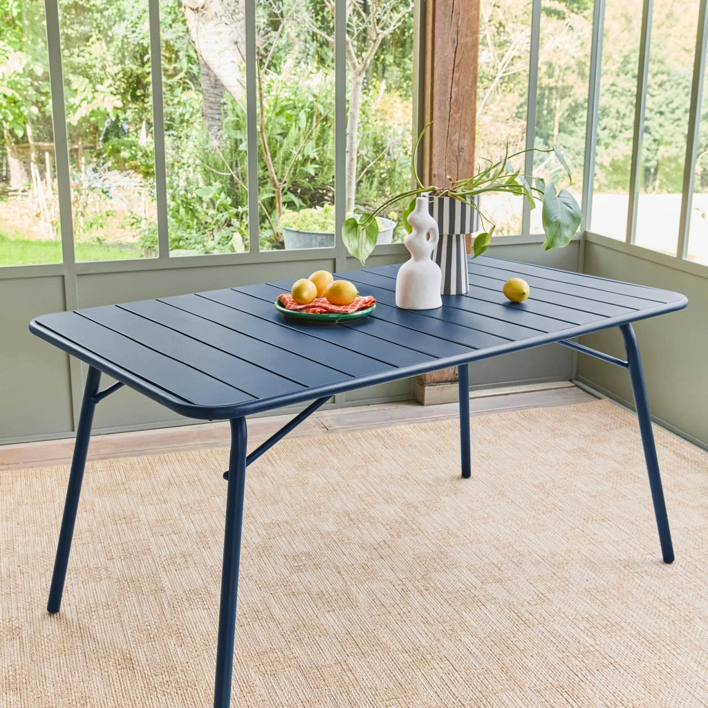 Tavolo da giardino bistrot pieghevole in metallo 6 posti, 140cm, blu
