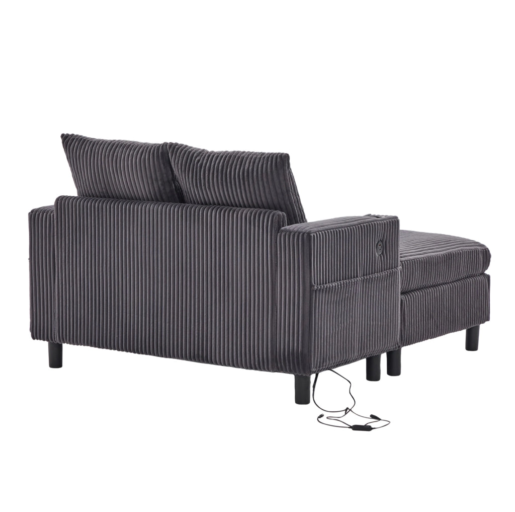 Poltrona relax oversize con LED; USB e portabicchieri 142x128x85 cm in velluto a coste grigio scuro