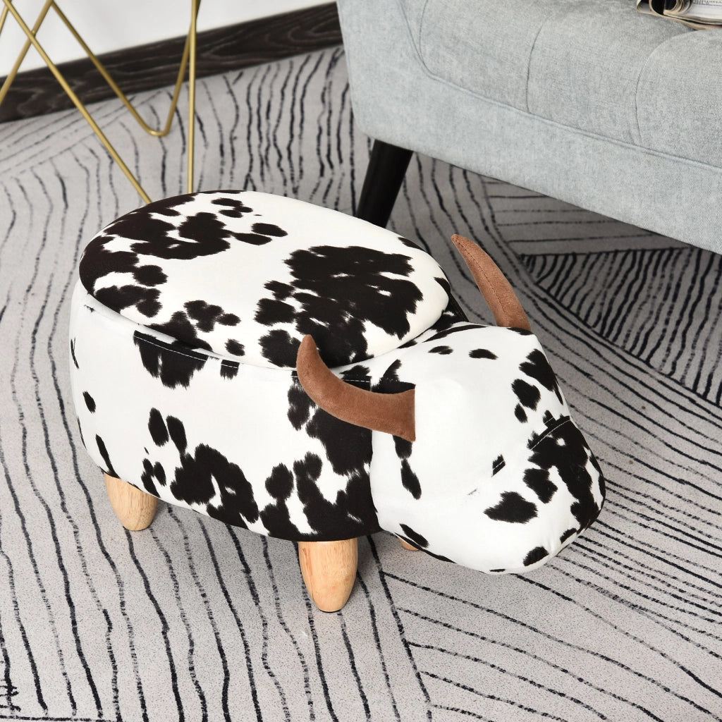 Pouf Sgabello con Stampa Maiale e Stauraum ¨C Zephmum ¨C Nero+Bianco 62x35x36 cm