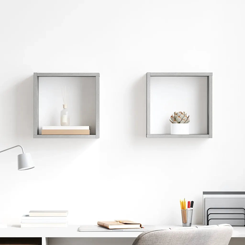 2 pz Mensole Parete | Mensola sospesa a Cubo Grigio Cemento 30x15x30 cm