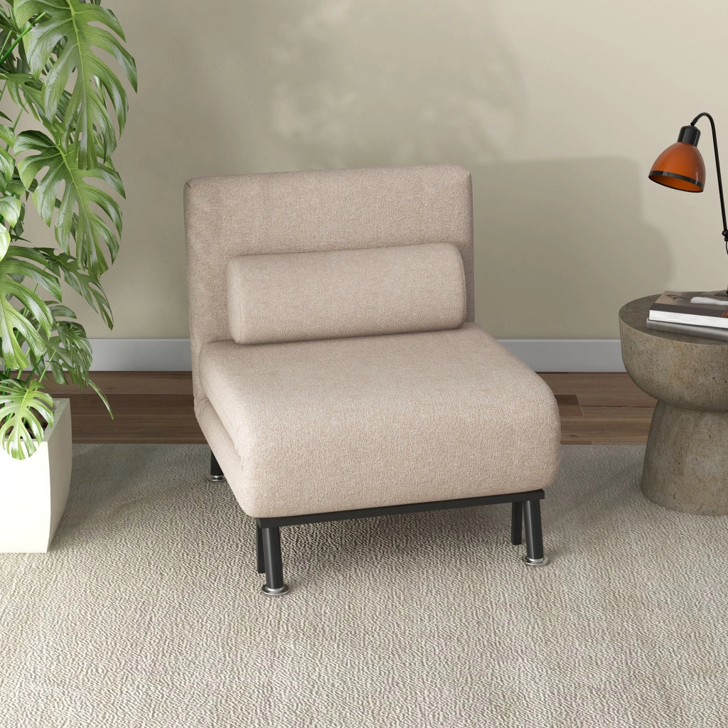 Poltrona letto pieghevole con schienale reclinabile, design moderno, color beige, 75x70x75 cm