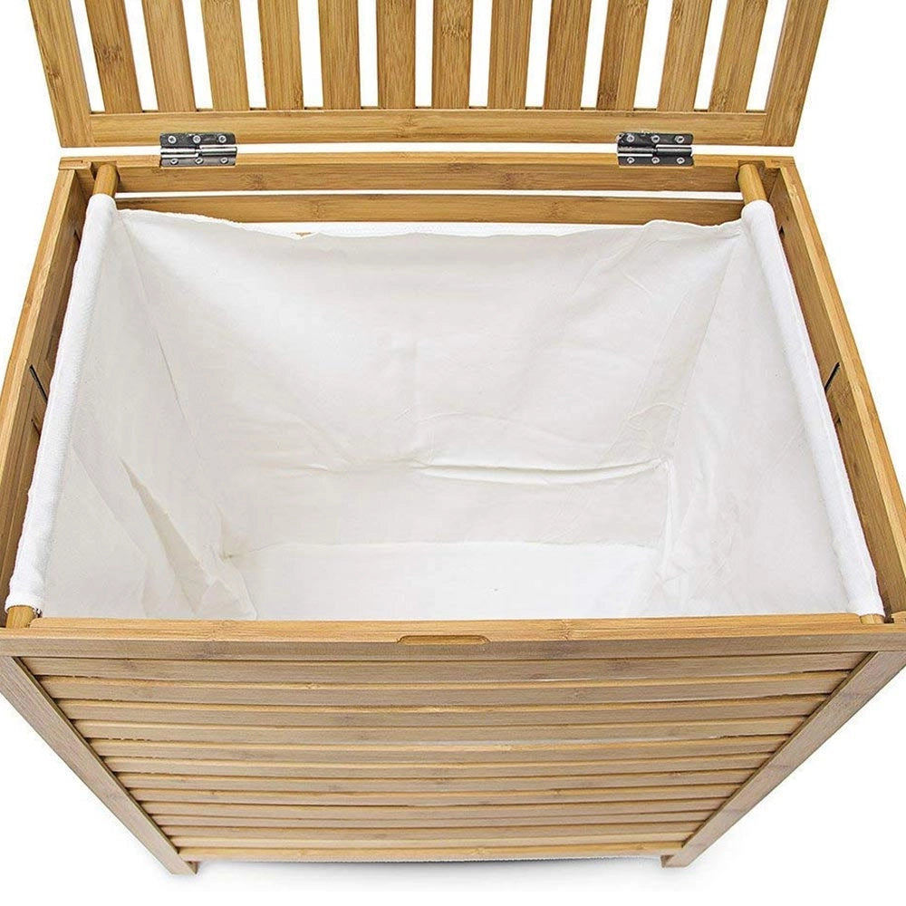 Cesto Biancheria Sporca in Bambu e Tessuto Cesta Portabiancheria 50x35x60cm