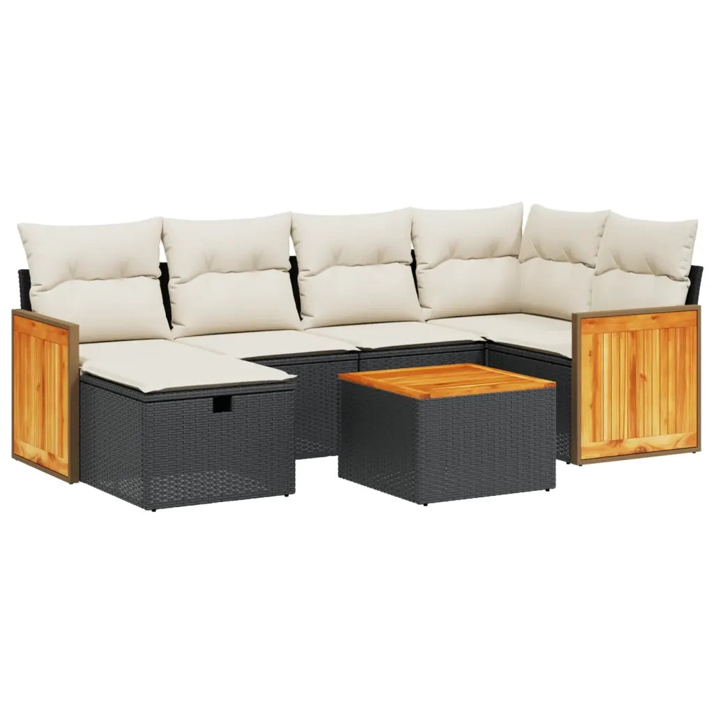 Set Divani da Giardino con Cuscini 7pz Nero Polyrattan
