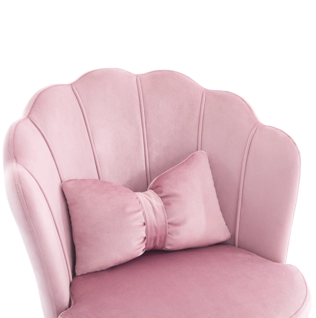 Sedia girevole regolabile in velluto rosa; altezza 45-55 cm; con cuscino lombare