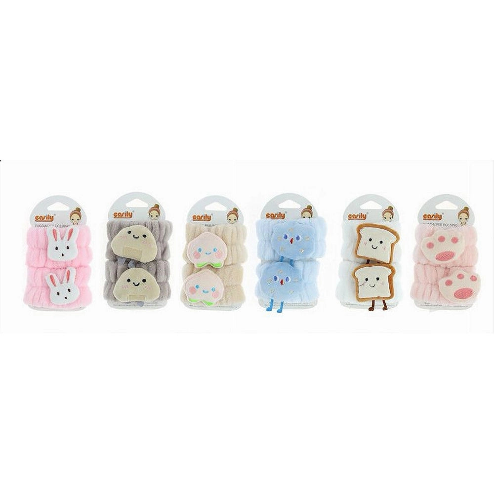 Trade Shop - Set 2pz Fascia Per Polso Polsino Pulizia Viso Design Vari Modelli 6 Colori 10756 -
