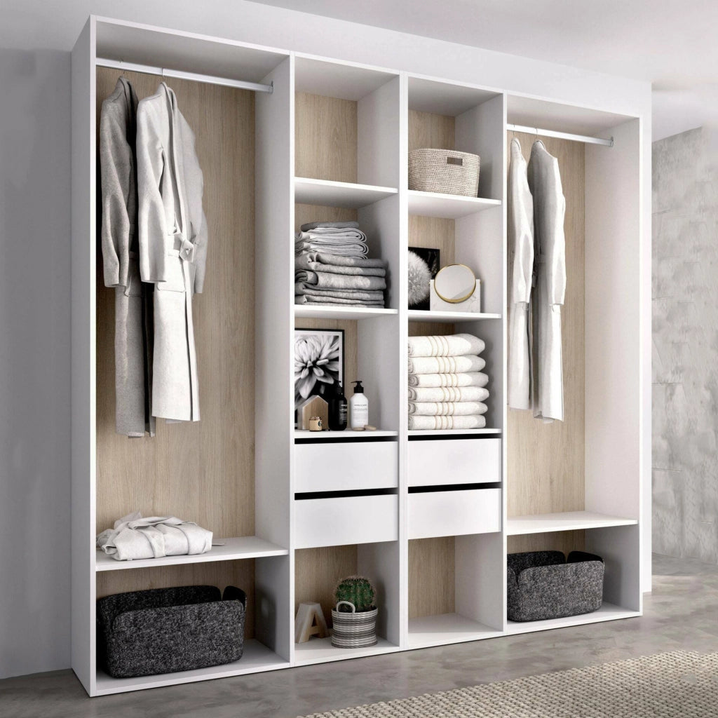Guardaroba grande Mala, Mobile camera da letto, Cabina armadio portabiti, Armadio appendiabiti, 196x45 h205 cm, Bianco e Rovere