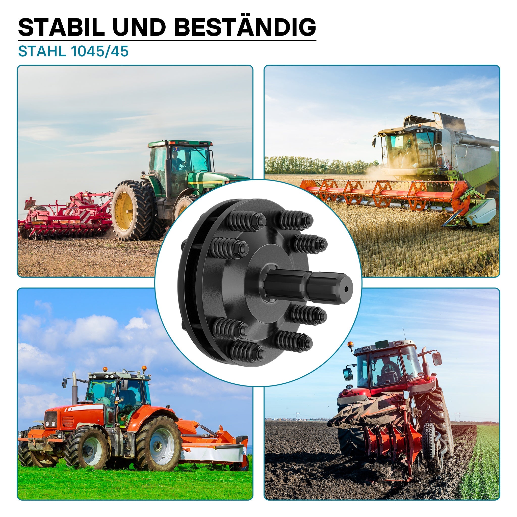 Frizione per albero cardanico scanalato a 6 denti Filetto esterno e interno 1 3/8" Max 1200Nm Nero