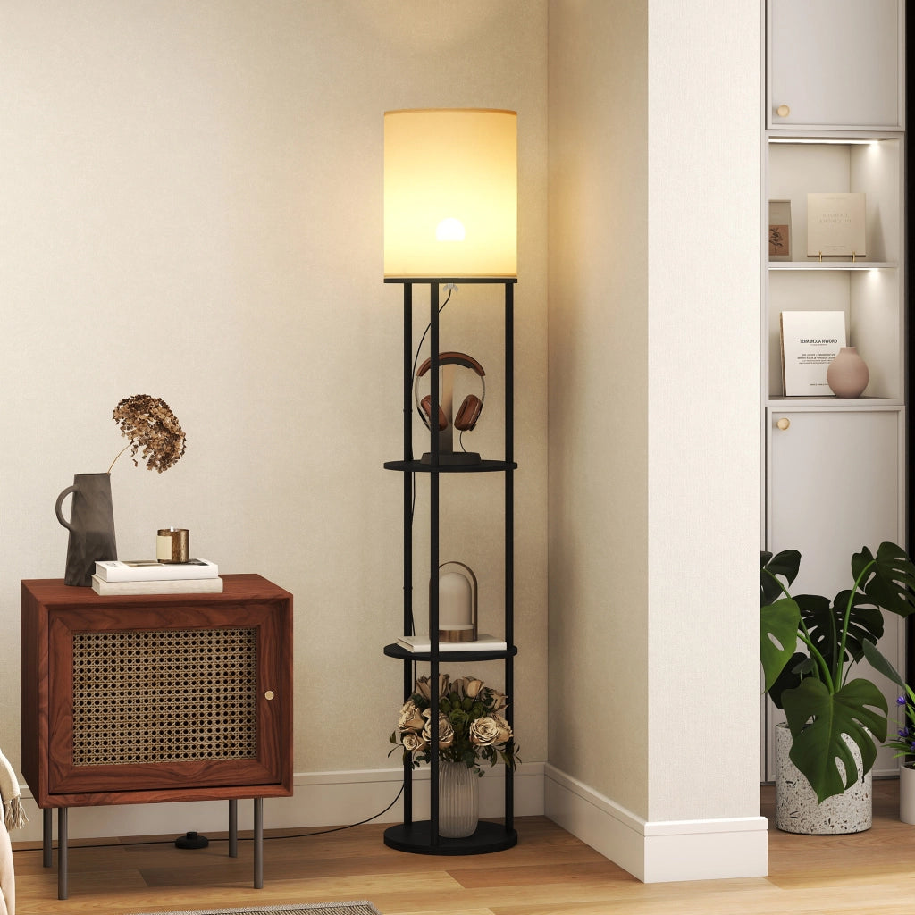Lampada da Terra con Scaffali ¨C zephmum ¨C Nero 3 Temperature Colore Telecomando