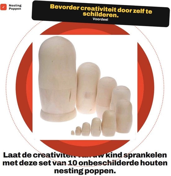 Set di Poppe da Montare da 10 - Giocattolo in Legno Non Dipinto - Giocattolo DIY per Graffiti - Giocattolo Educativo - Scheda per Disegno Creativo - Ideale per Bambini di Età Prescolare - Poppe da Montare