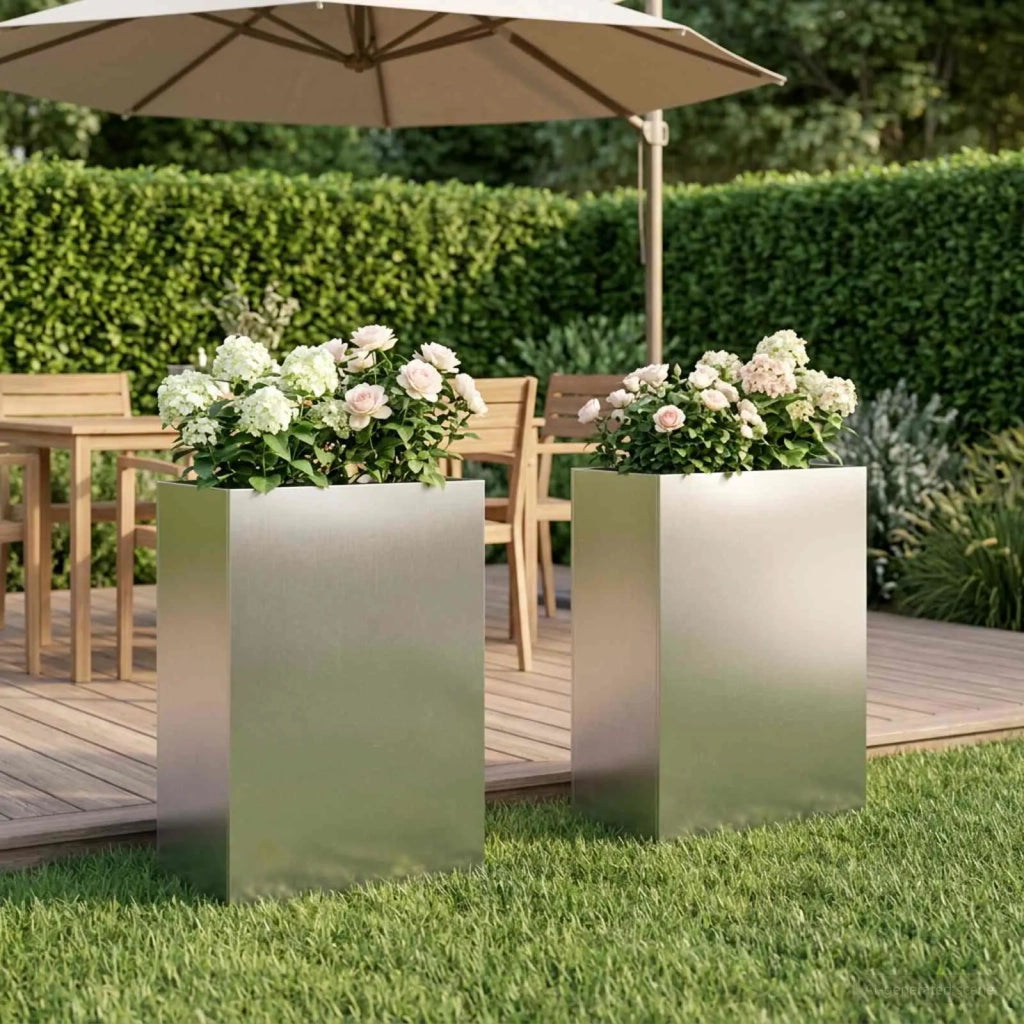 Vaso da giardino 2 pz Argento 40 x 30 x 75 cm Acciaio Inox 8005507