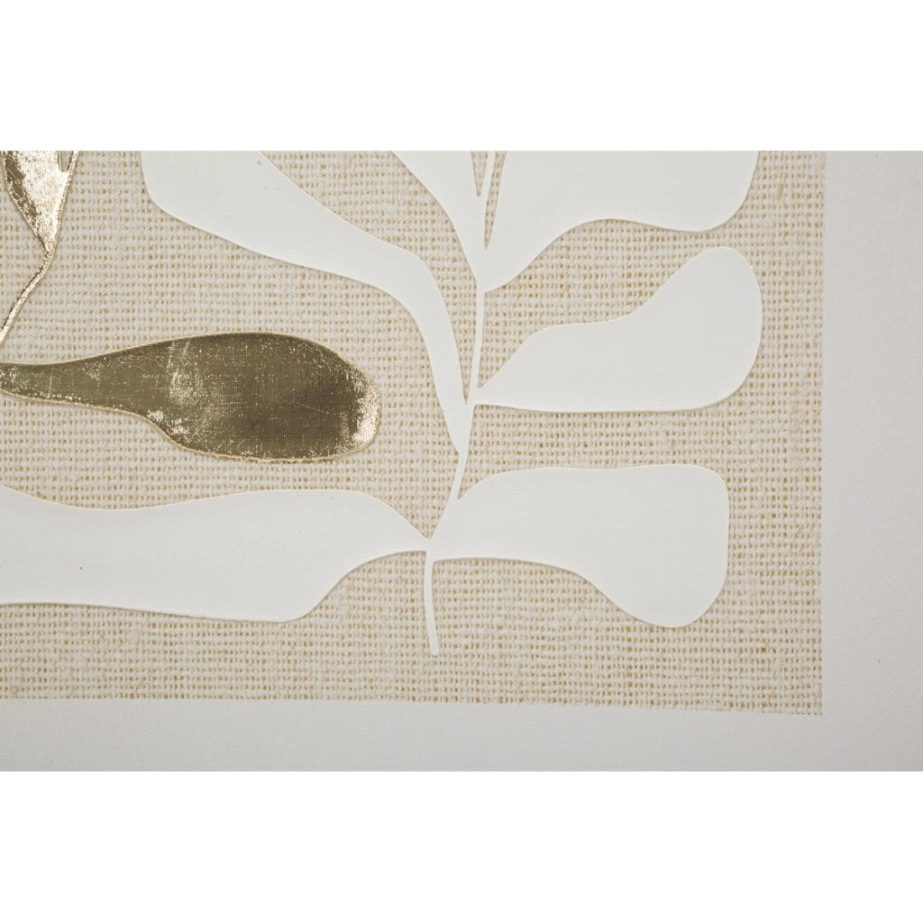 Stampa su tela Goldy A foglie oro su fondo lino con cornice, 50x70 cm