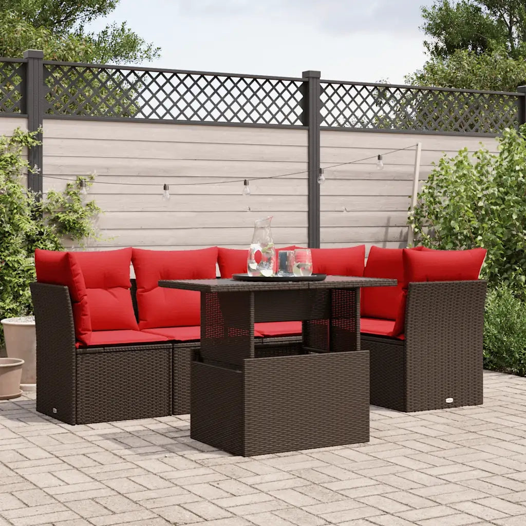 Set Divani da Giardino 6 pz con Cuscini Marrone in Polyrattan 3266574