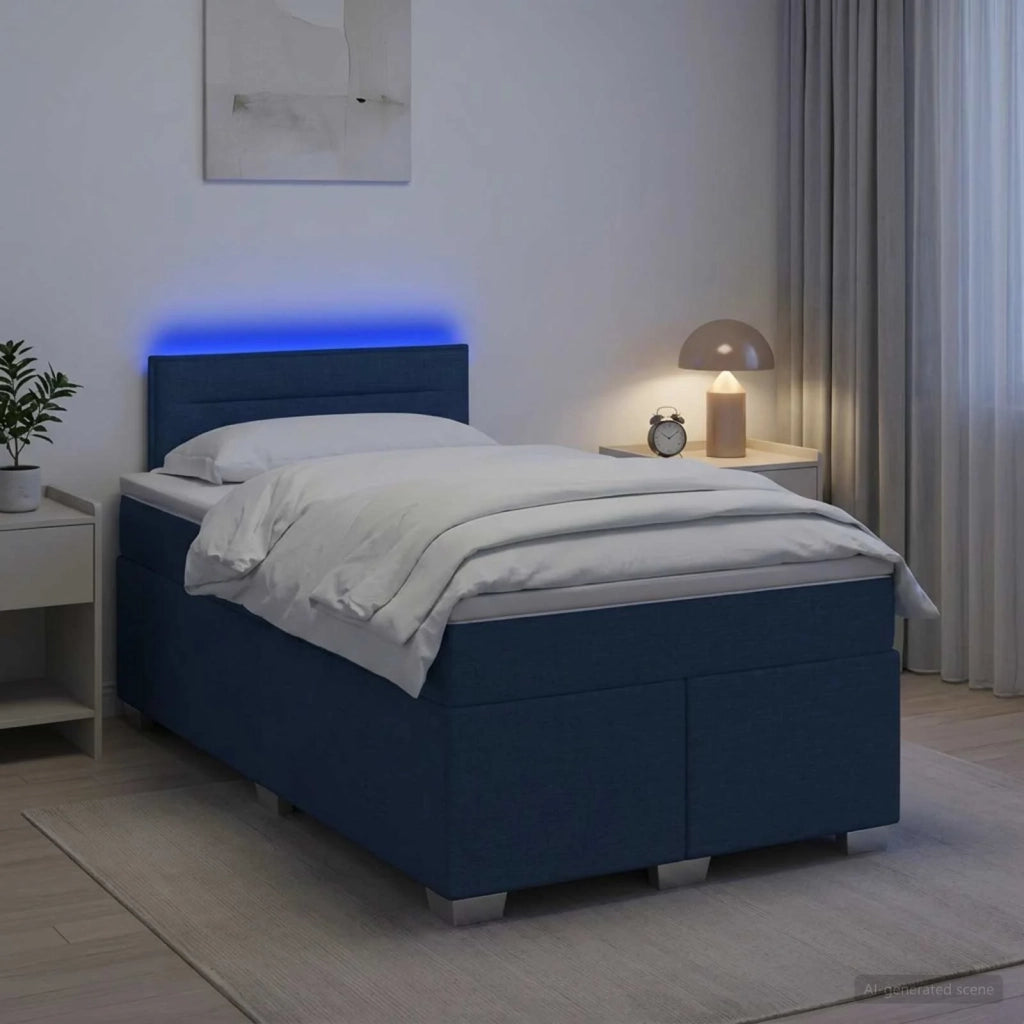 Letto con Box Spring, Materasso e LED Blu 120 x 200 cm Tessuto 3451916