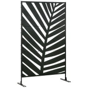 Schermo Esterno, Telaio in Acciaio Verniciato, Design con Silhouette di Foglia di Palma, 1,2 x 2 m, Nero