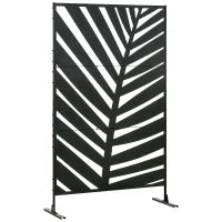 Schermo Esterno, Telaio in Acciaio Verniciato, Design con Silhouette di Foglia di Palma, 1,2 x 2 m, Nero