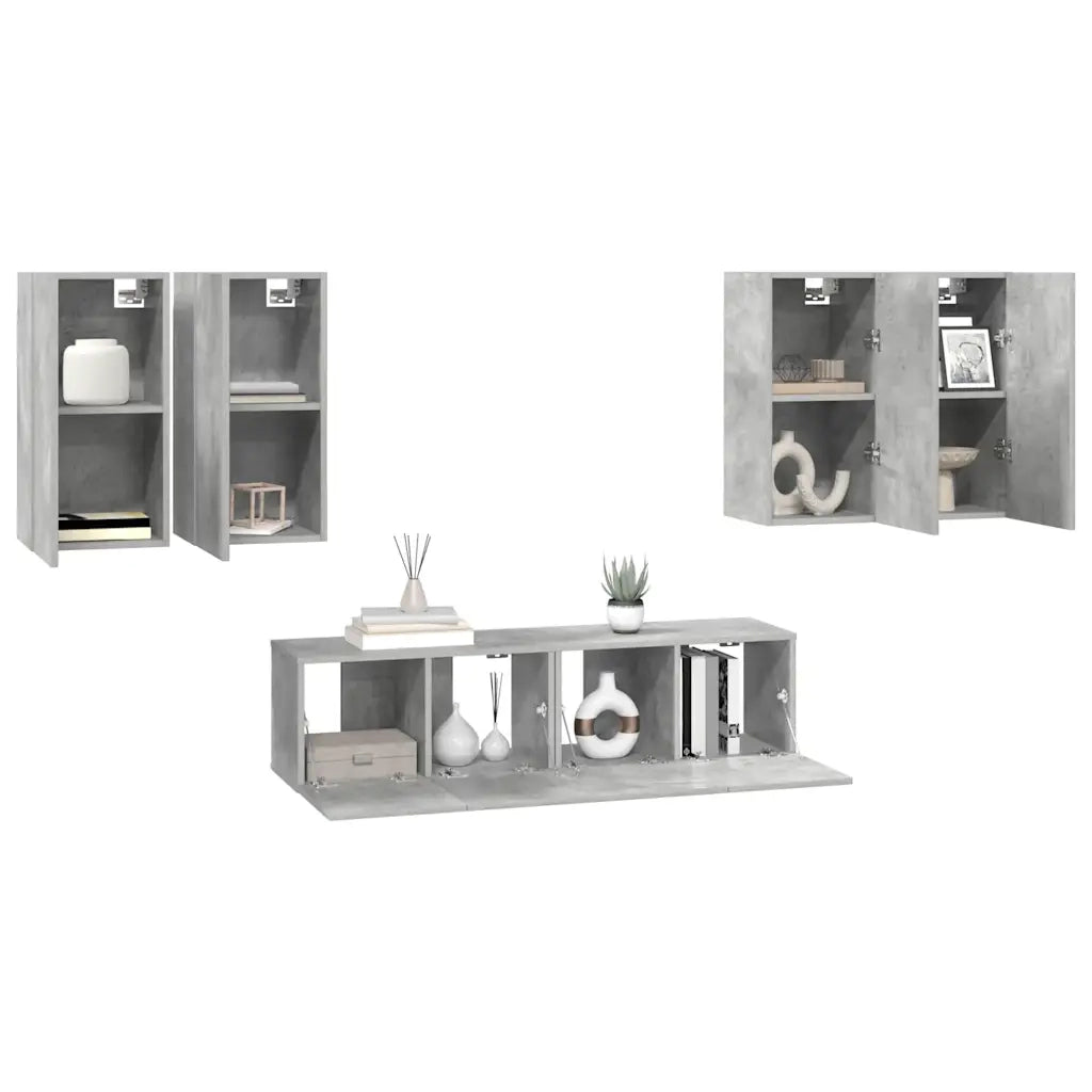 Set Porta TV 6 pz Grigio Cemento in Truciolato  cod mxl 35573