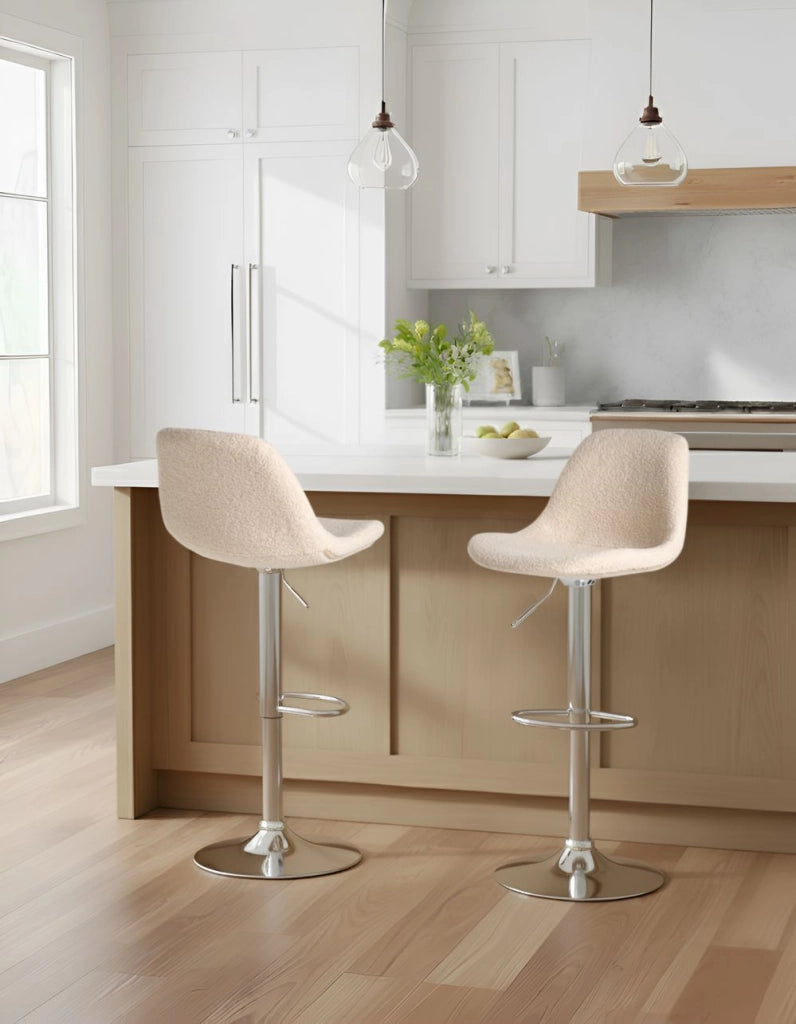 Set di 2 sgabelli da bar girevoli in tessuto beige chiaro con seduta imbottita stile moderno