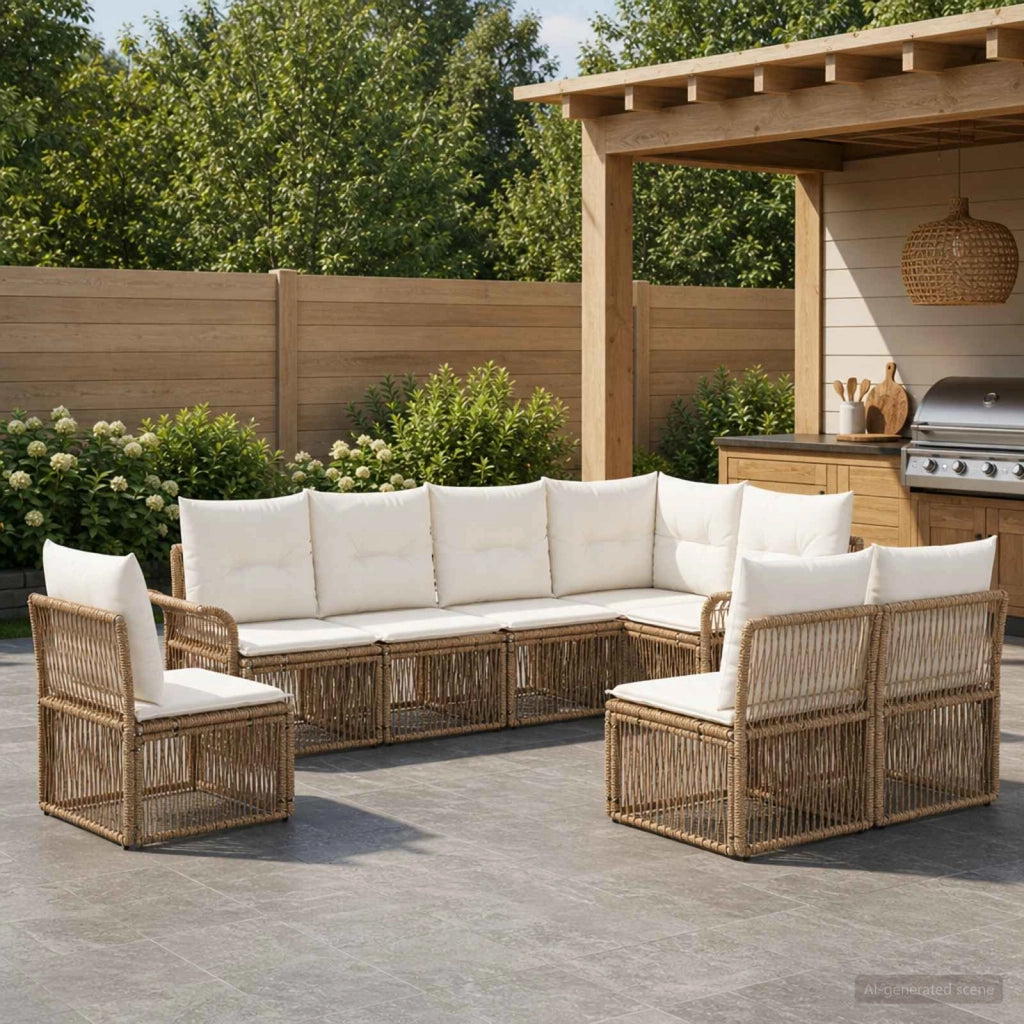 Set Divano da Giardino 8 pz Beige polyrattan 3434847