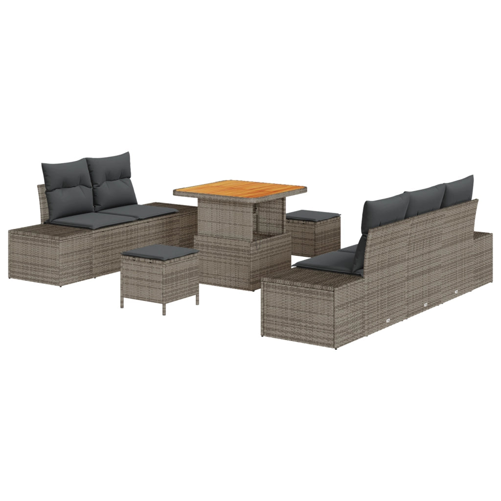 Set di Divani da Giardino  con Cuscini Grigio Polyrattan Acacia