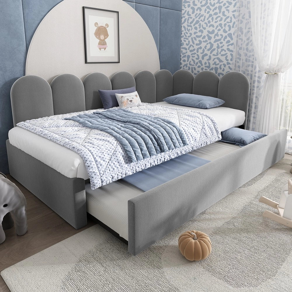 Letto Singolo Imbottito Estraibile ¨C MINIMAL ¨C Velluto Grigio 90x200 cm con Rete a Doghe