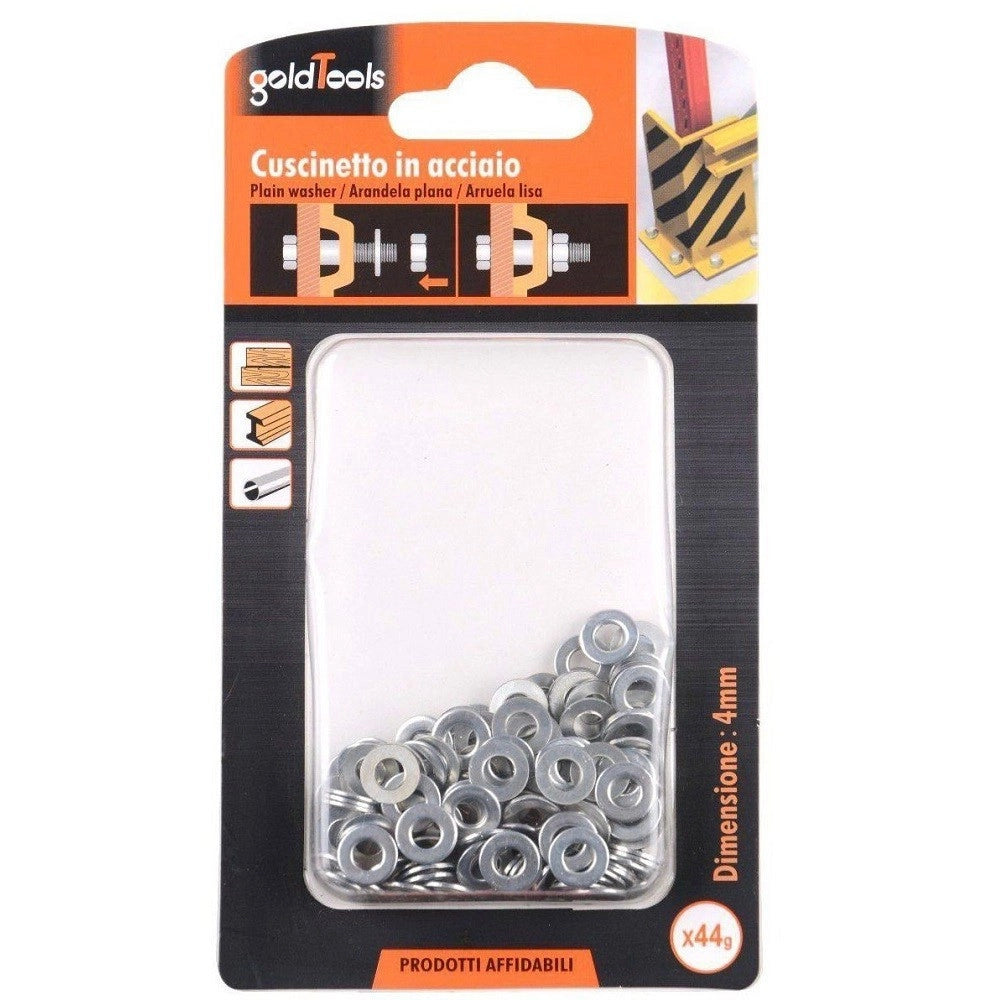 Trade Shop - Set Confezione 44gr Rondelle Piane Piatte Cuscinetto In Acciaio Diam. 4 Mm 90827 -