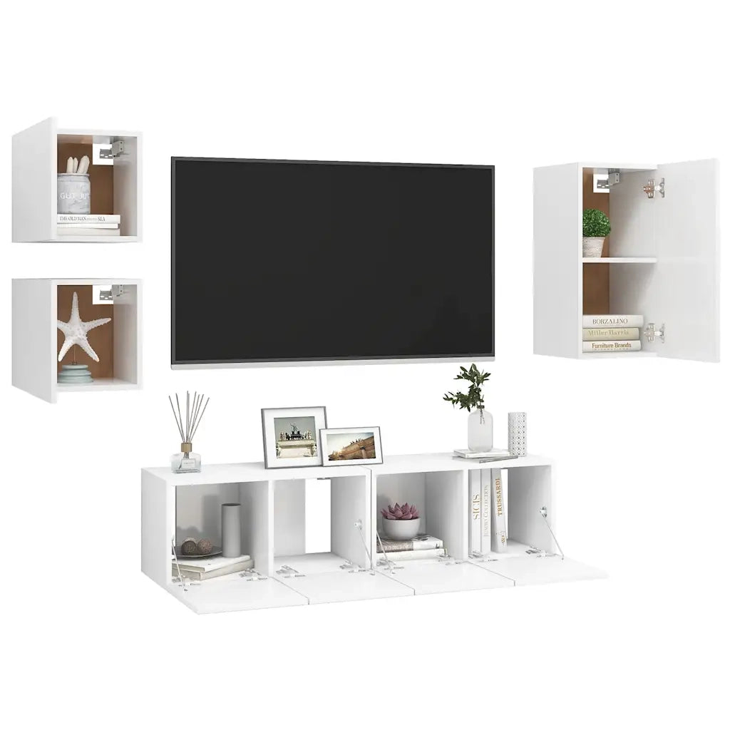 Set di Mobili Porta TV 5 pz Bianco in Legno Multistrato 3078695