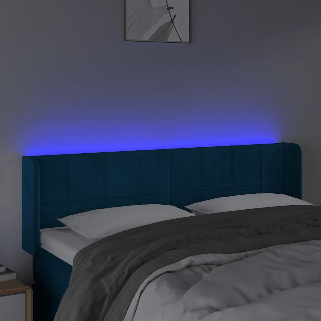 Testiera a LED Blu Scuro 147x16x78/88 cm in Velluto