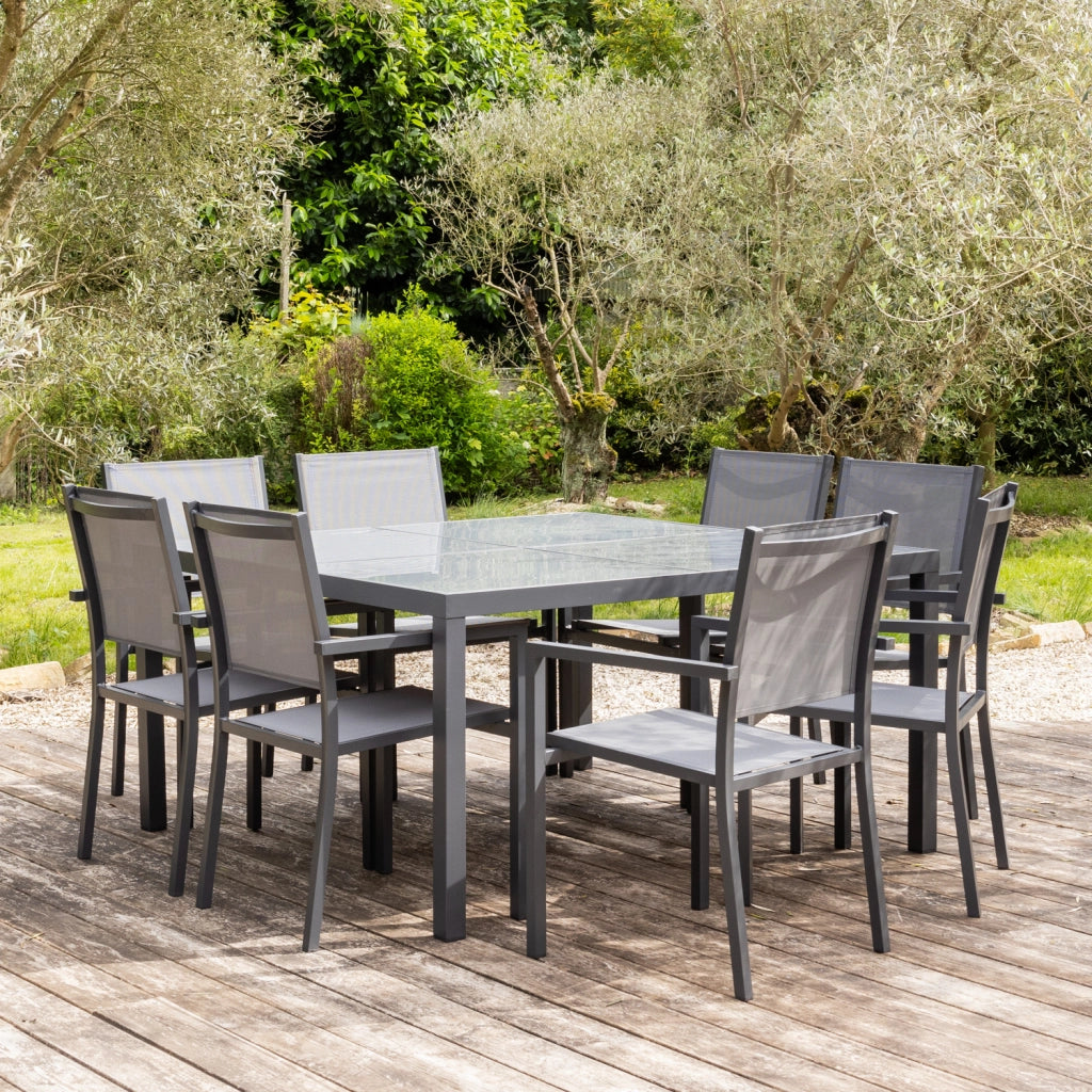 Set di mobili da giardino per 8 persone in textilene grigio CAGLIARI - alluminio antracite