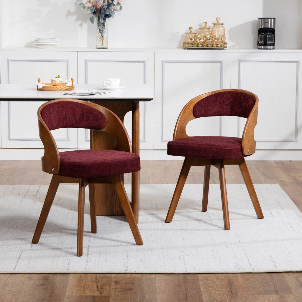 Sedia da pranzo girevole con schienale ergonomico e seduta imbottita in lino bordeaux