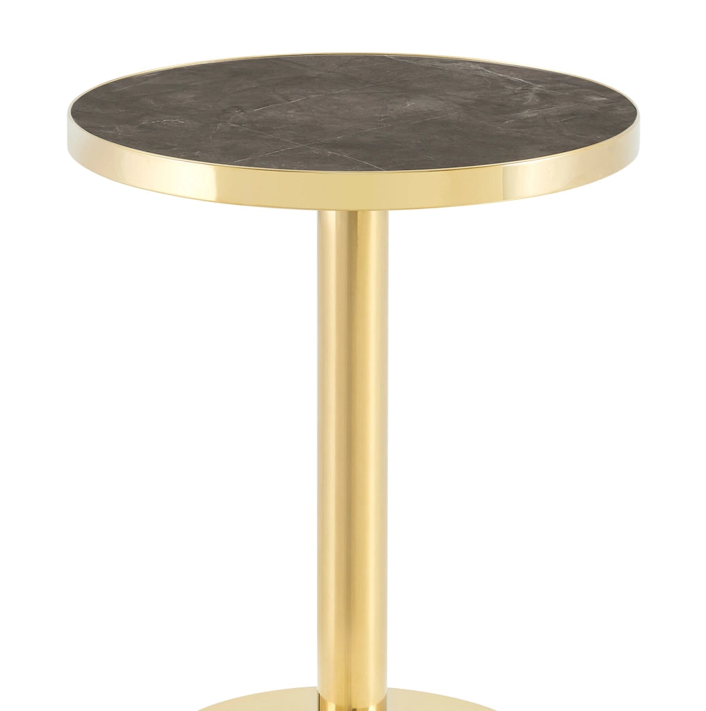 Tavolino rotondo in MDF effetto marmo grigio e oro