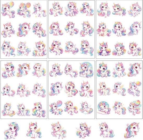 Sticker per Einhorn - 60 pezzi - Sticker in vinile - Decorazioni per DIY - Sticker per artigianato - Sticker per decorazione - Dimensioni 19,8 x 13,7 cm