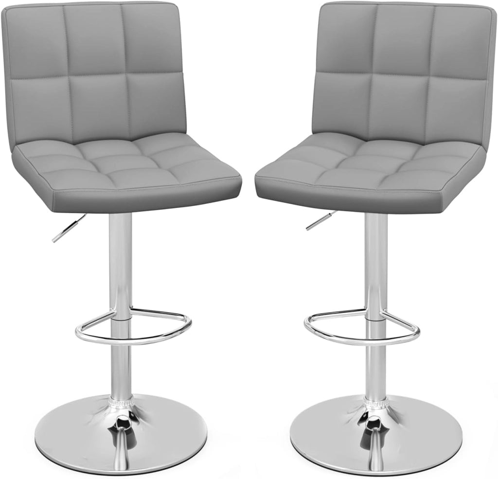 Set di 2/4 Sgabelli Girevoli Altezza Regolabile, Moderni Sgabelli da Bar in Ecopelle con Seduta Regolabile, Poggiapiedi, Base in Metallo, Sgabelli Girevoli Alti per Casa, Pub, Grigio (1)