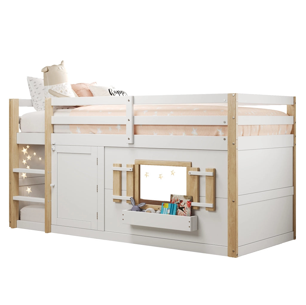 Letto a castello multifunzione 90x200 cm con area gioco, bianco