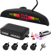 Trade Shop - Kit 4 Sensore Di Parcheggio Con Display Led Auto Sensore Posteriore Allarme Nero -