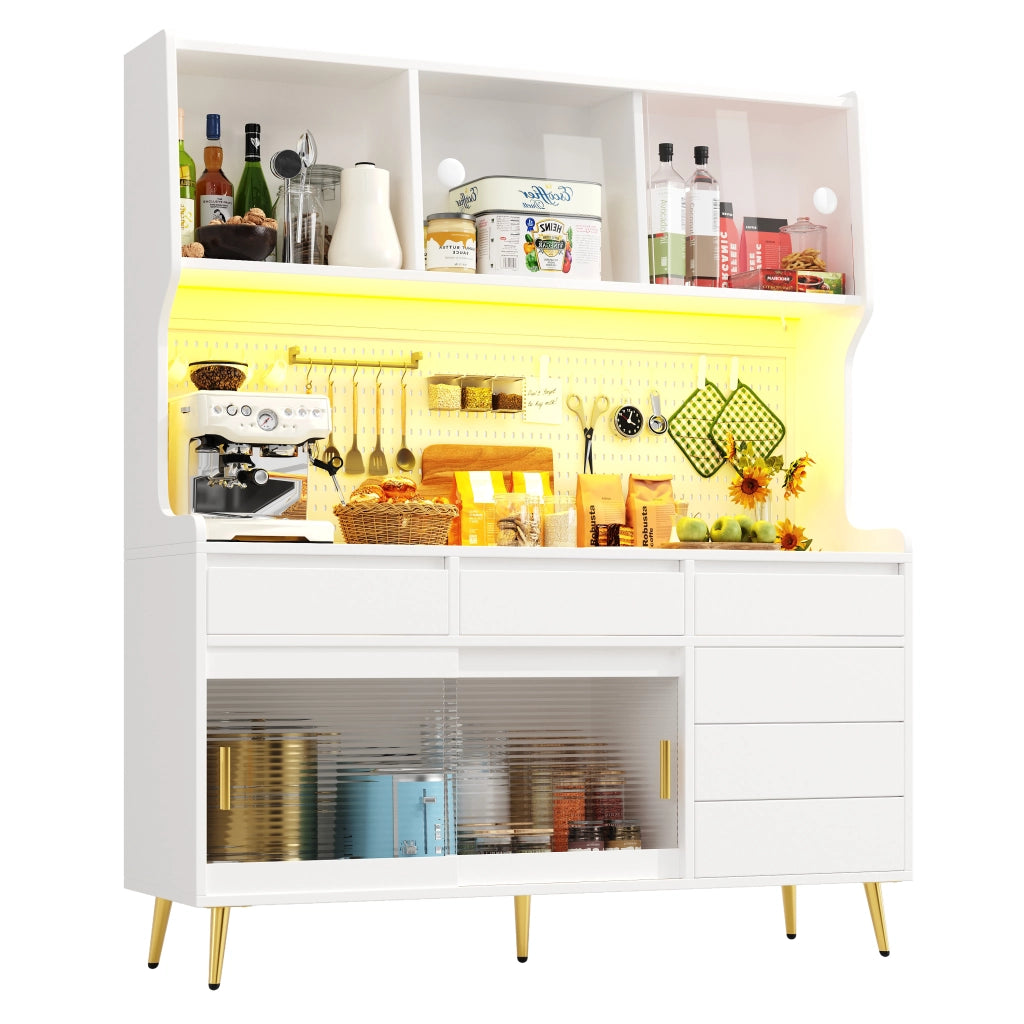 Mobile Alto con LED e Cassetto, Credenza Cucina o Sala ¨C Xylo ¨C Bianco, 145x39x171