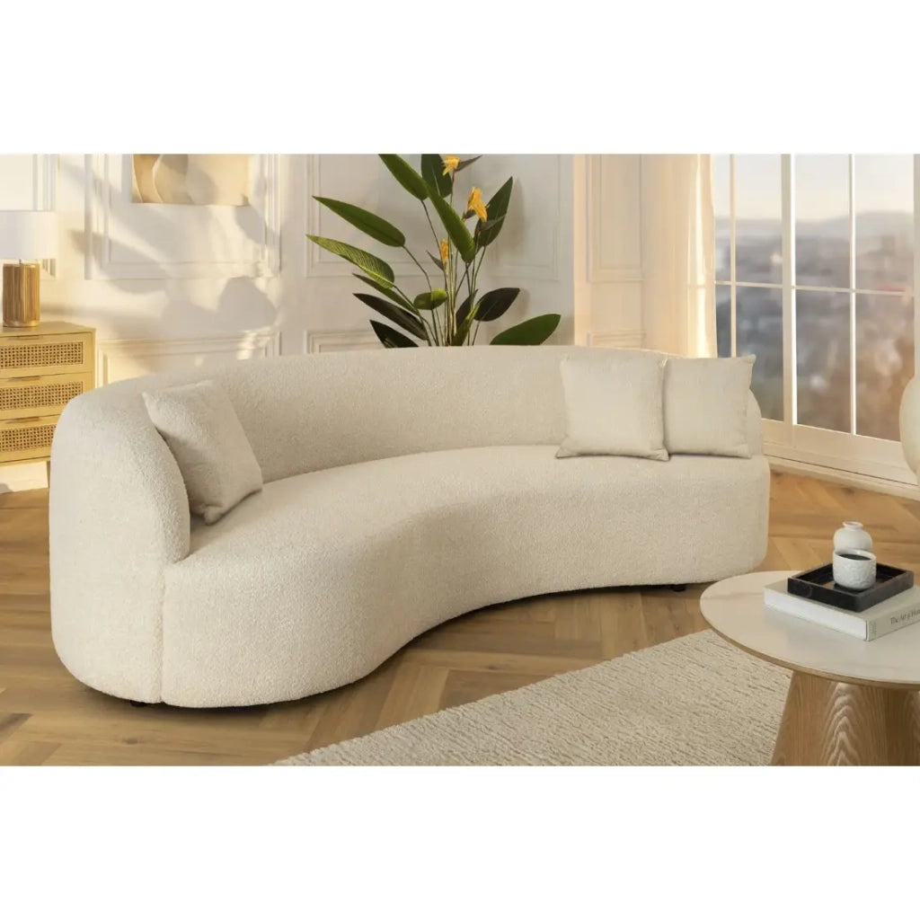 Divano dritto SOREN beige – Divano design in tessuto bouclé con forma arrotondata