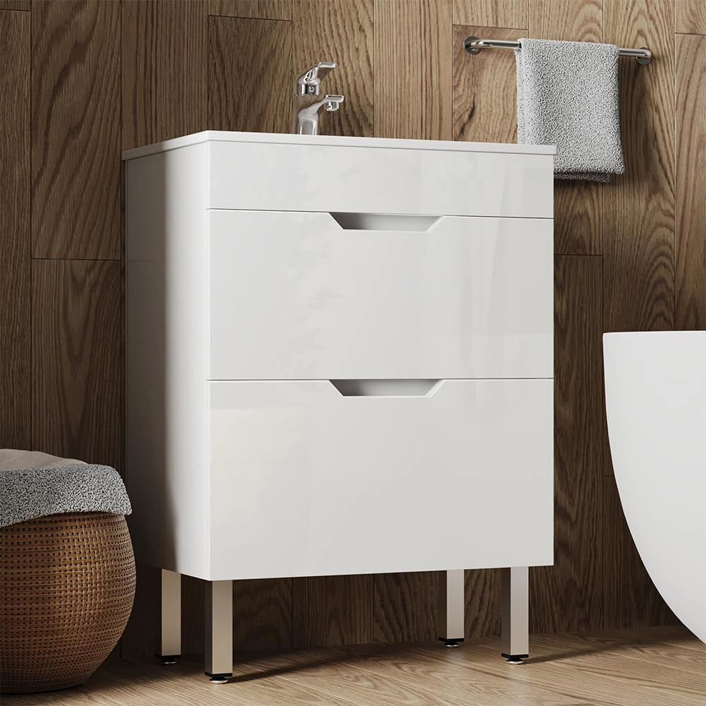 Set di mobili da bagno Clayton, Bianco, 60 cm, composto da mobile sottolavabo e lavabo