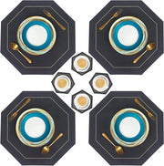 Set di placemats e sottopiedini in pelle PU impermeabile e resistente al calore, da 4, per tovaglie da tavola da cucina per casa o ristorante - Nero
