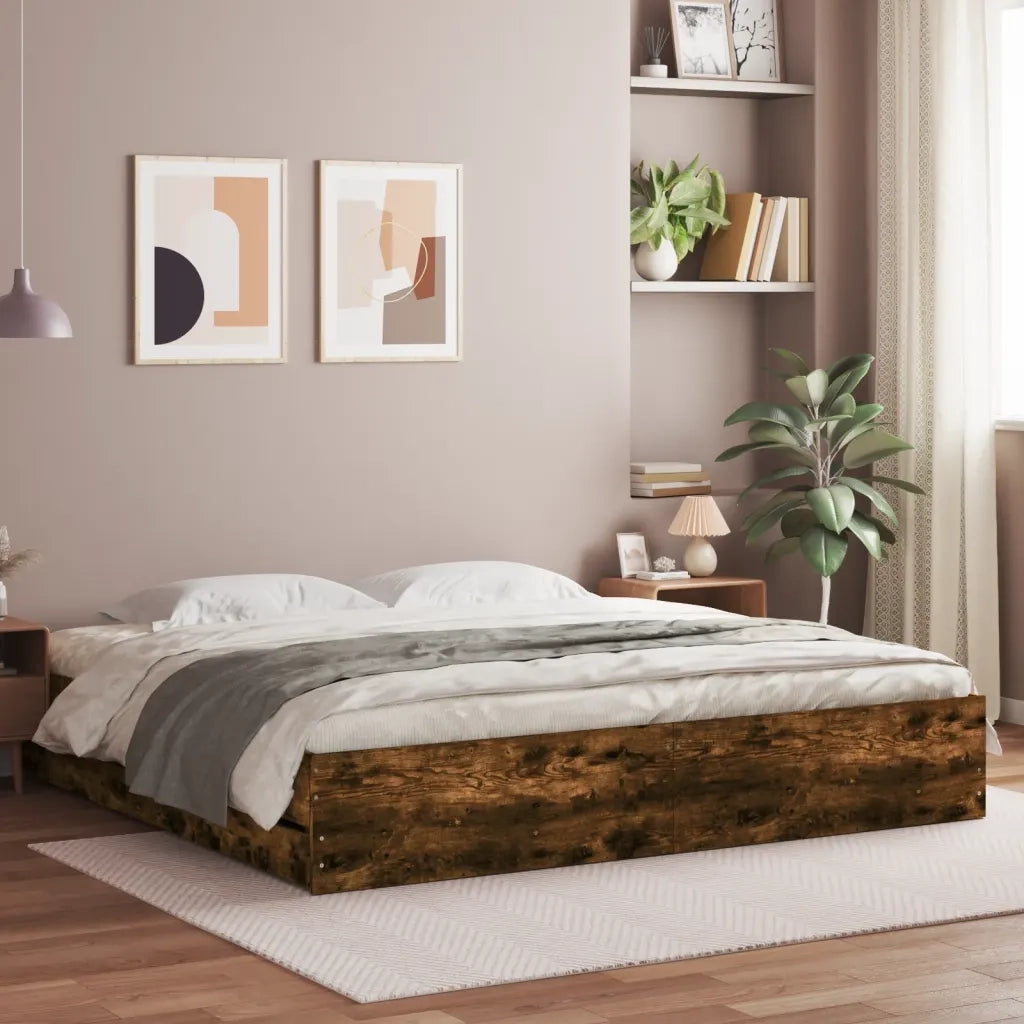 Giroletto con Cassetti Rovere Fumo 160x200 cm Legno Multistrato