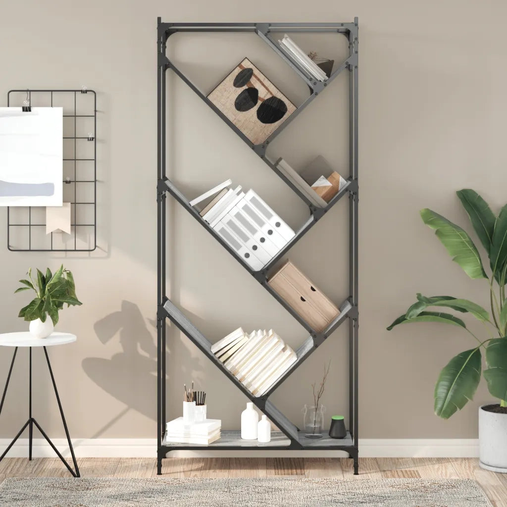 Libreria Grigio Sonoma 79x30x180cm Legno Multistrato e Metallo 845434