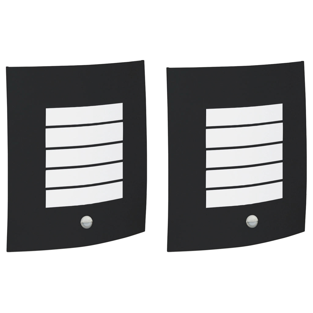 Lampade da Parete Esterne con Sensore 2 pz Nero Acciaio Inossidabile IP44