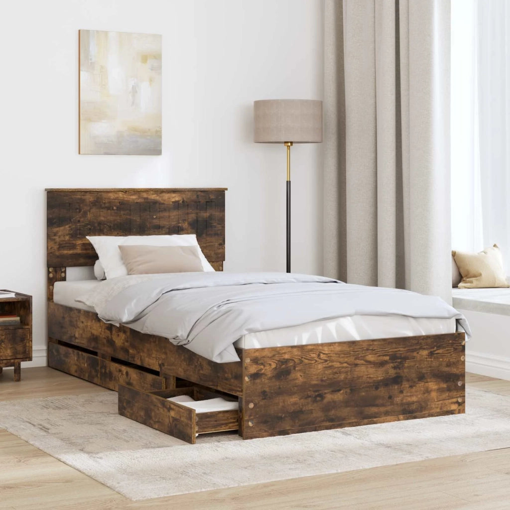 Struttura del letto con cassetto Rovere fumé 100 x 200 cm 3410739