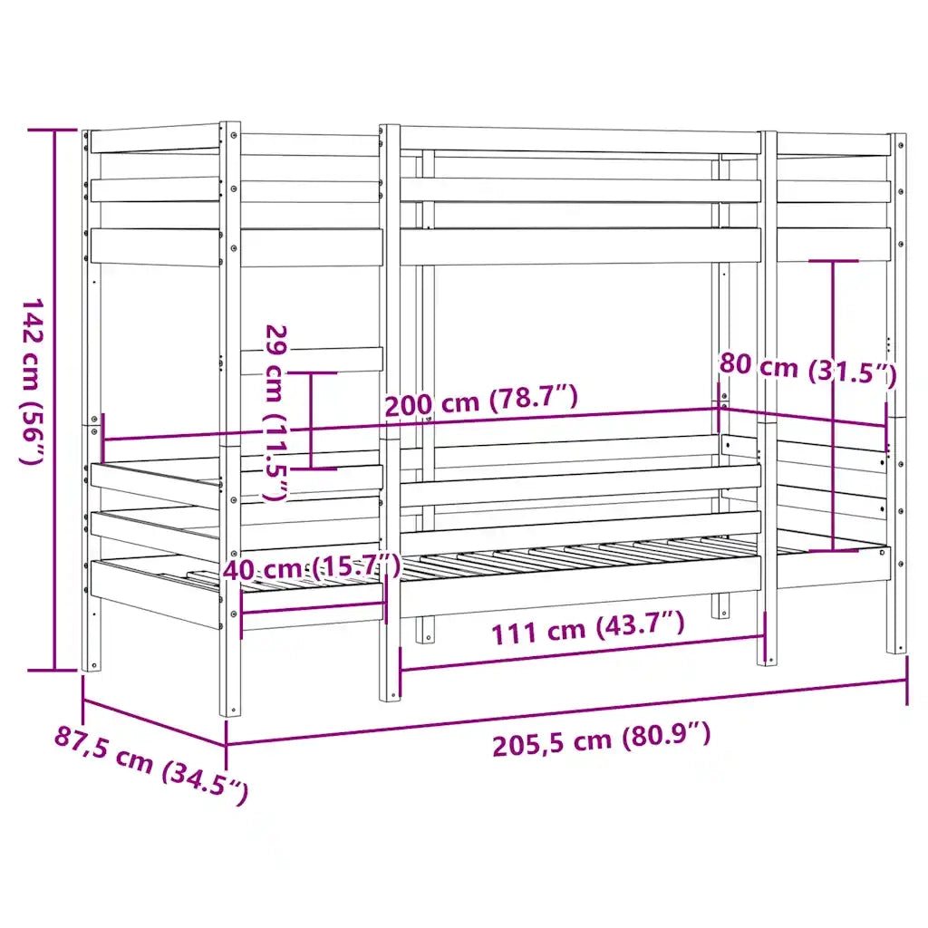 Letto a Castello Bianco 80x200 cm in Legno Massello di Pino 3284216