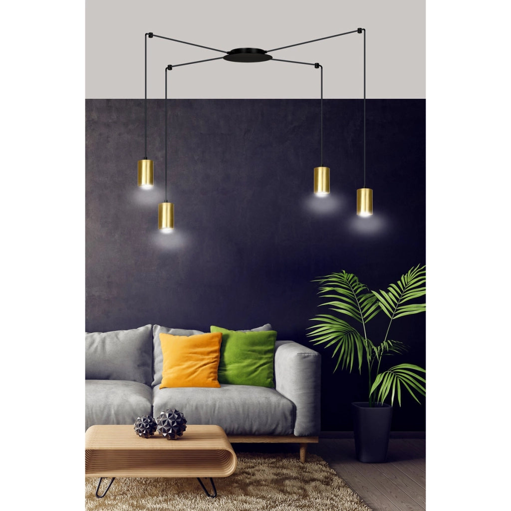 Lampada a sospensione TRAKER in acciaio nero e oro